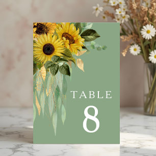 Numéro De Table Mariage Tournesols Verts Élégants