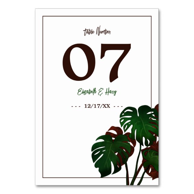 Numéro De Table Mariage tropical de la plage de Monstera (Par défaut)