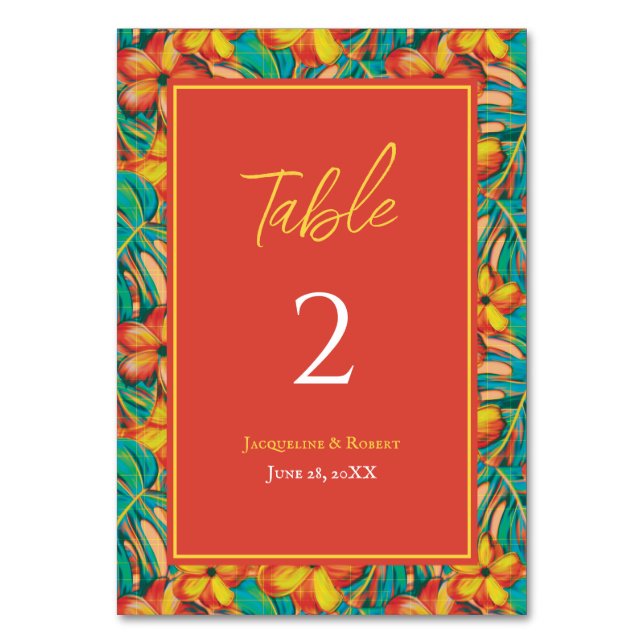 Numéro De Table Mariage tropical orange et jaune (Par défaut)