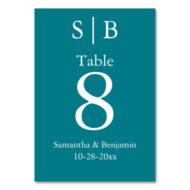 Numéro De Table Mariage Turquoise Monogramme classique (Par défaut)