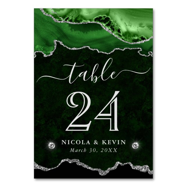 Numéro De Table Mariage Vert et Argent Faux Paillettes d'Agate (Par défaut)