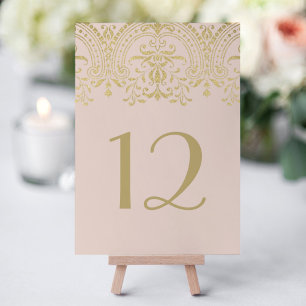 Numéro De Table Mariage Vintage Damask Rose Pâle Or