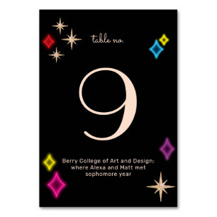 Numéro De Table Mariage vintage d'étoiles de néon et de diamants