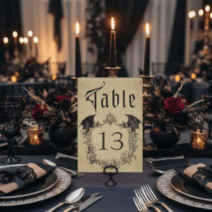 Numéro De Table Mariage Vintage Gothique Toile Chauve-Souris Brun