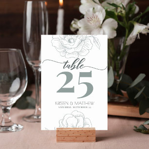 Numéro De Table Mariage vintage gris moderne floral élégant