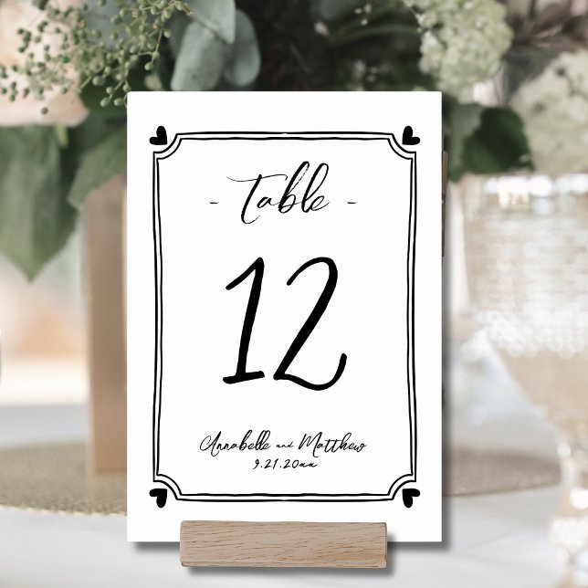 Numéro De Table Mariage Whimsical tiré à la main (Hand Drawn Whimsical Wedding Table Number)