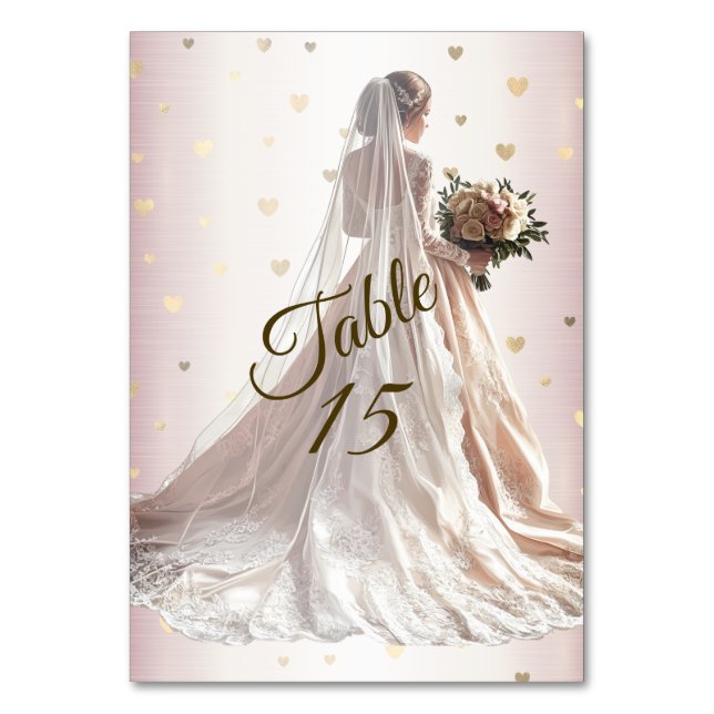 Numéro De Table Mariée d'hiver rose Golden Shiny Hearts (Par défaut)