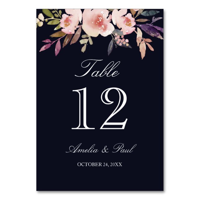 Numéro De Table Marine Aquarelle Florale Mariage Numéro de tableau (Par défaut)