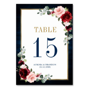 Numéro De Table Marine Bleu rose rose rose Botanique Numéro de tab
