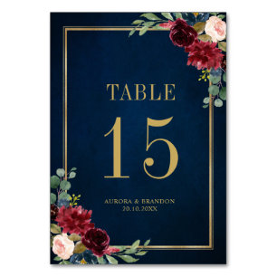 Numéro De Table Marine Bleu rose rose rose Botanique Numéro de tab