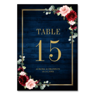 Numéro De Table Marine Bleu rose rose rose Botanique Numéro de tab