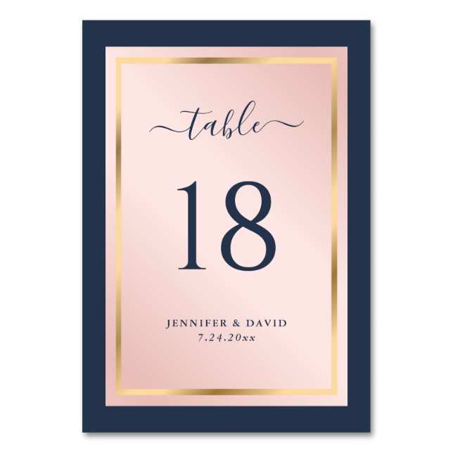 Numéro De Table Marine Blue Blush et Gold Mariage Numéro de tablea (Par défaut)