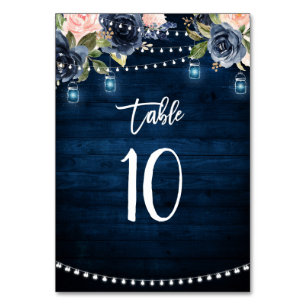 Numéro De Table Marine Blue Blush Floral String Lights Numéro de t
