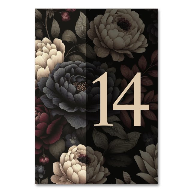 Numéro De Table Marine Blue & Burgundy Moody Floral Tableau 14 (Par défaut)
