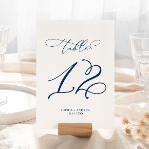 Numéro De Table Marine Blue Élégante calligraphie Tableau 12 Maria