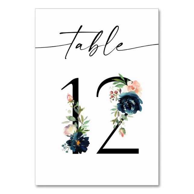 Numéro De Table Marine, Dusty Blue & Pink Floral Numéro de tableau (Par défaut)