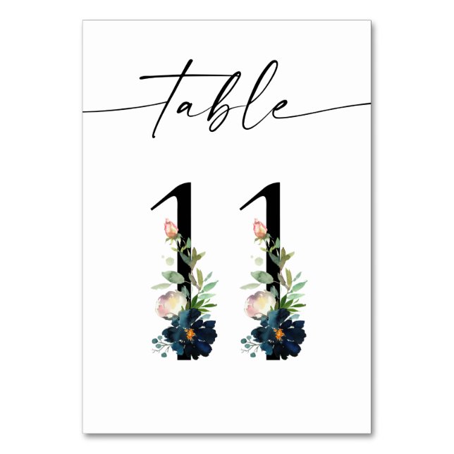 Numéro De Table Marine, Dusty Blue & Pink Floral Numéro de tableau (Par défaut)