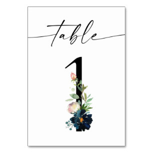 Numéro De Table Marine, Dusty Blue & Pink Floral Tableau Numéro 1