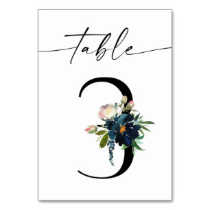 Numéro De Table Marine, Dusty Blue & Pink Floral Tableau Numéro 3
