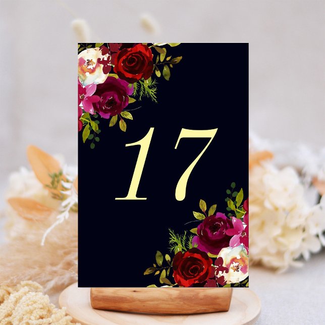 Numéro De Table Marine Marsala Boho Floral Mariage Numéro du table (Créateur téléchargé)