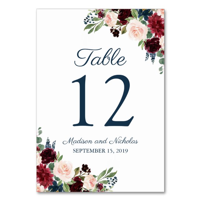 Numéro De Table Marine Marsala Floral Mariage Numéro de tableau Ca (Par défaut)