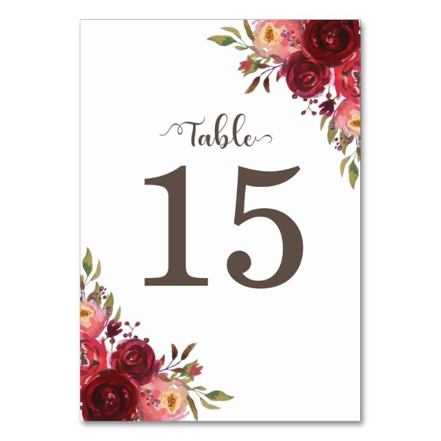 Numéro De Table Marsala Bourgogne Rouge Roses Floral numéro de tab (Par défaut)
