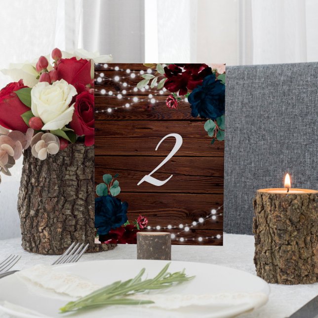Numéro De Table Marsala & Fleurs de marine Bois rustique Table 2 M (Créateur téléchargé)