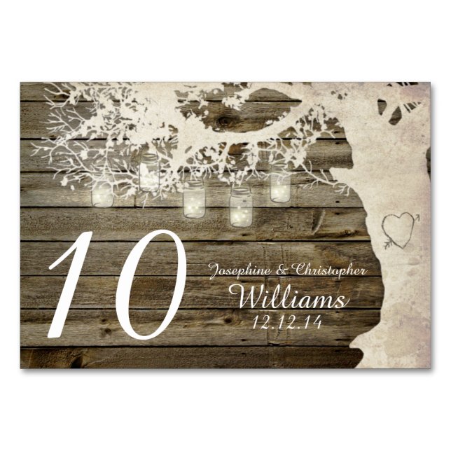 Numéro De Table Mason Jar String Lights Tree Wood Table Numéro (Devant)