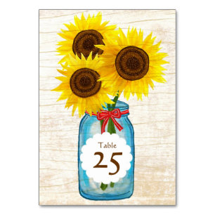 Numéro De Table Mason Jar & Sunflowers Mariage campagnard rustique