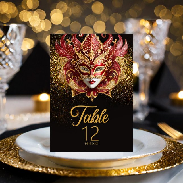 Numéro De Table Masquerade Masque Motif Rouge Or ID1031 (Créateur téléchargé)