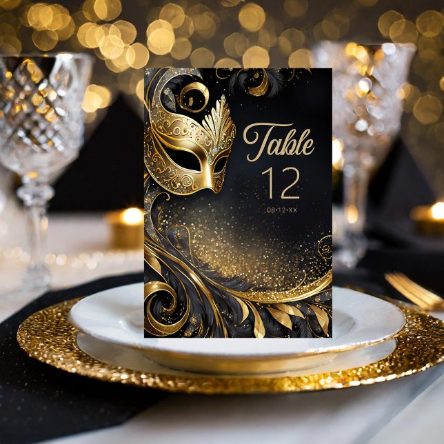 Numéro De Table Masquerade Quinceanera Black Gold ID1031 (Créateur téléchargé)