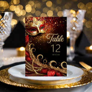 Numéro De Table Masquerade Quinceanera Rouge Or ID1031