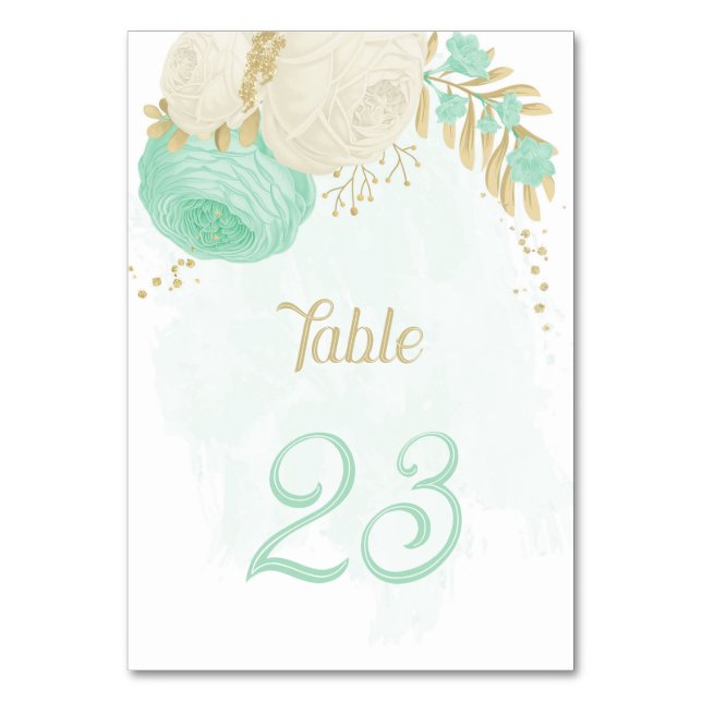 Numéro De Table menthe vert & fleurs blanches or mariage floral (Par défaut)