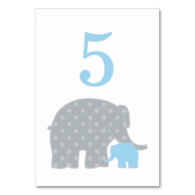 Numéro De Table Mère et bébé Eléphant Garçon Douche bleu et gris (Par défaut)