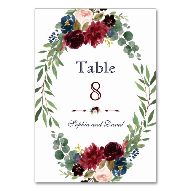 Numéro De Table Merlot Marine Bleu Floral Fleur Mariage Numéro de  (Par défaut)