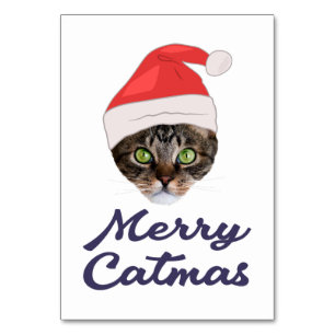 Numéro De Table Merry Catmas, Noël Chat Santa hat Invitation