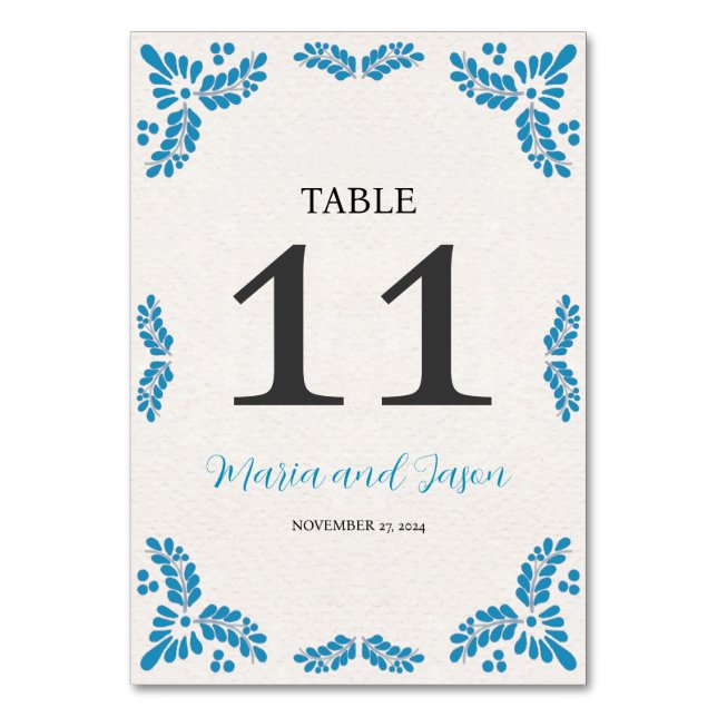 Numéro De Table Mexican Talavera Turquoise Minimalist Wedding (Par défaut)