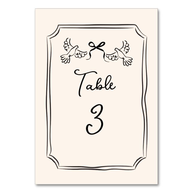 Numéro De Table Minimal Hand-Drawn Doves Wedding Table Number Card (Par défaut)