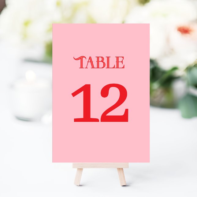 Numéro De Table Minimal Red & Pink Retro Wedding (Créateur téléchargé)
