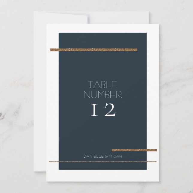 Numéro de table minimal simple moderne Marine Gold (Devant)