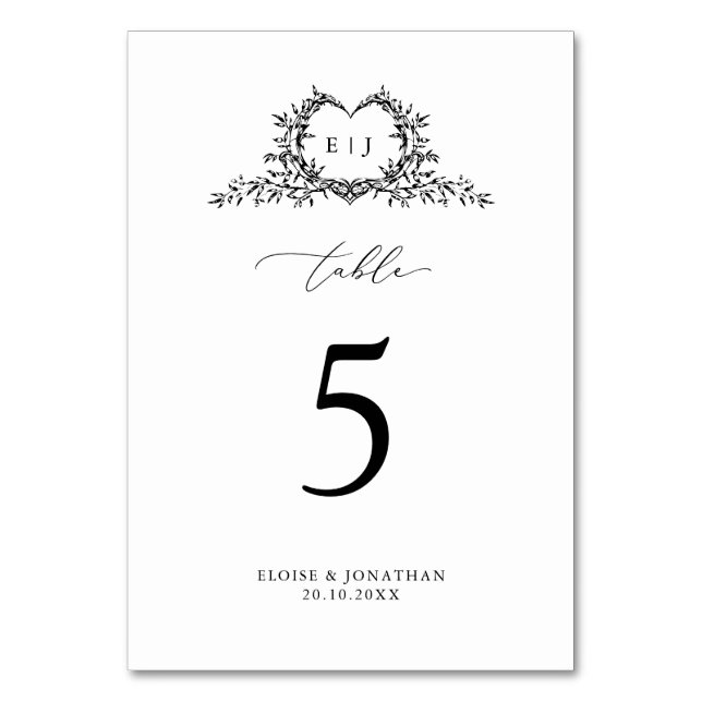 Numéro De Table Minimalist Monogram Calligraphy Crest Wedding (Par défaut)
