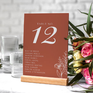 Numéro De Table Minimaliste Boho Terracotta Burnt Orange Mariage