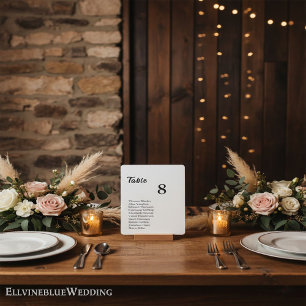 Numéro de table minimaliste et liste d'invités int