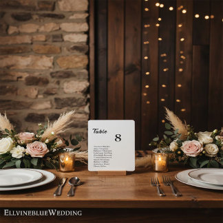 Numéro de table minimaliste et liste d'invités int