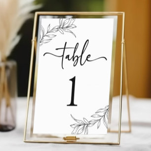 Numéro De Table Minimaliste minimaliste noir blanc Mariage feuille
