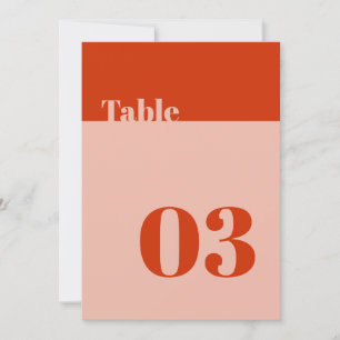 Numéro de table minimaliste orange rose Mariage