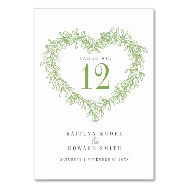Numéro De Table Mistletoe coeur art vert mariage événement (Par défaut)