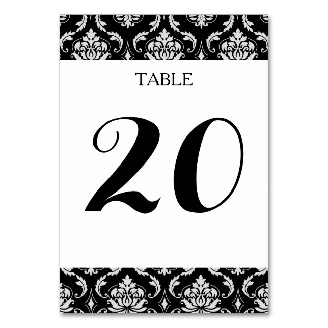 Numéro De Table Modèle classique de Damas florales noires et blanc (Par défaut)