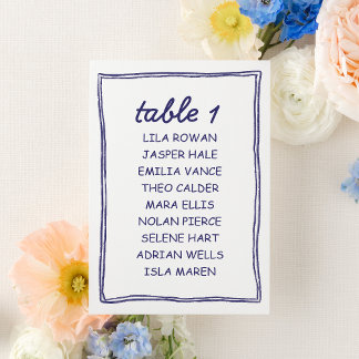 Numéro De Table Modern Blue Doodle Wedding Seating Chart Card