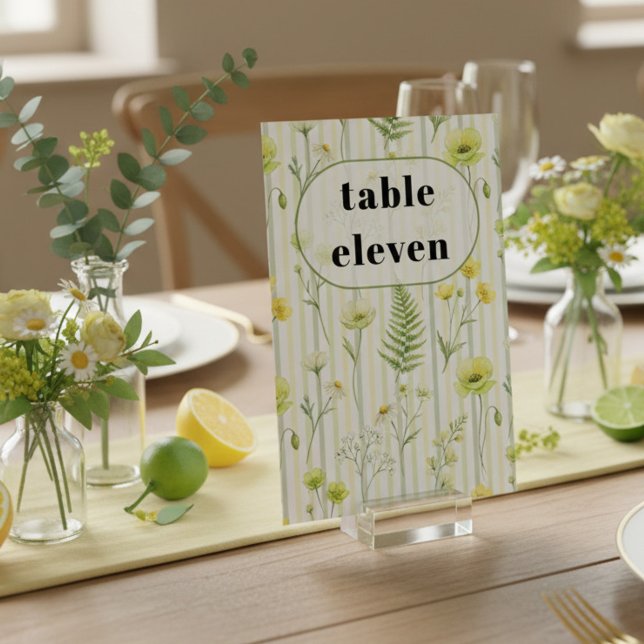 Numéro De Table Modern Citrus Green Wildflower Stripe Wedding (Table Number from the Citrus Green Wildflower wedding collection by Darling & May)